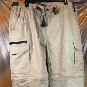 BC Clothing Xl 38” waist‎ plus stretchy waist. 30” inseam. Removable pant legs